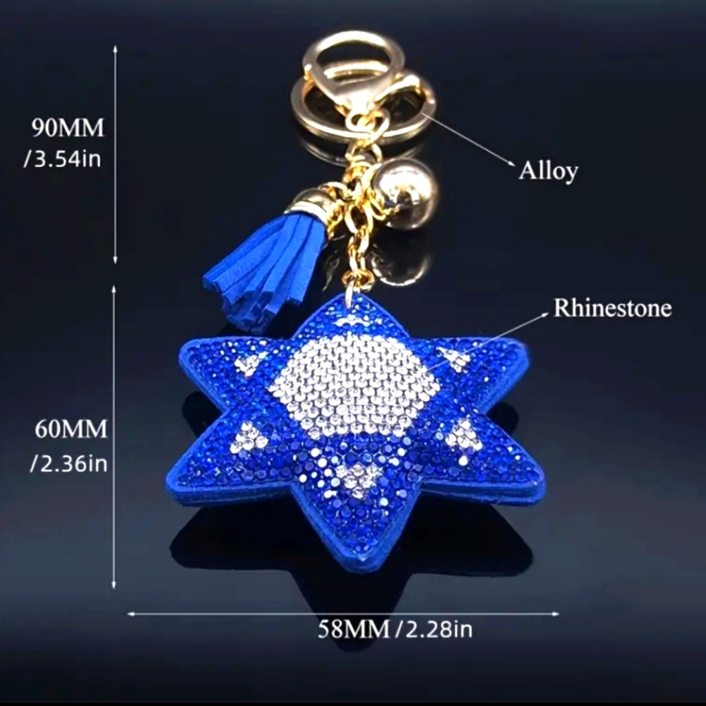 NEW! Judaism Star of David ✡️ Rhinestone Keychain Bag 👜🎒 Charm - Hannukah🕎 - Picture 4 of 5